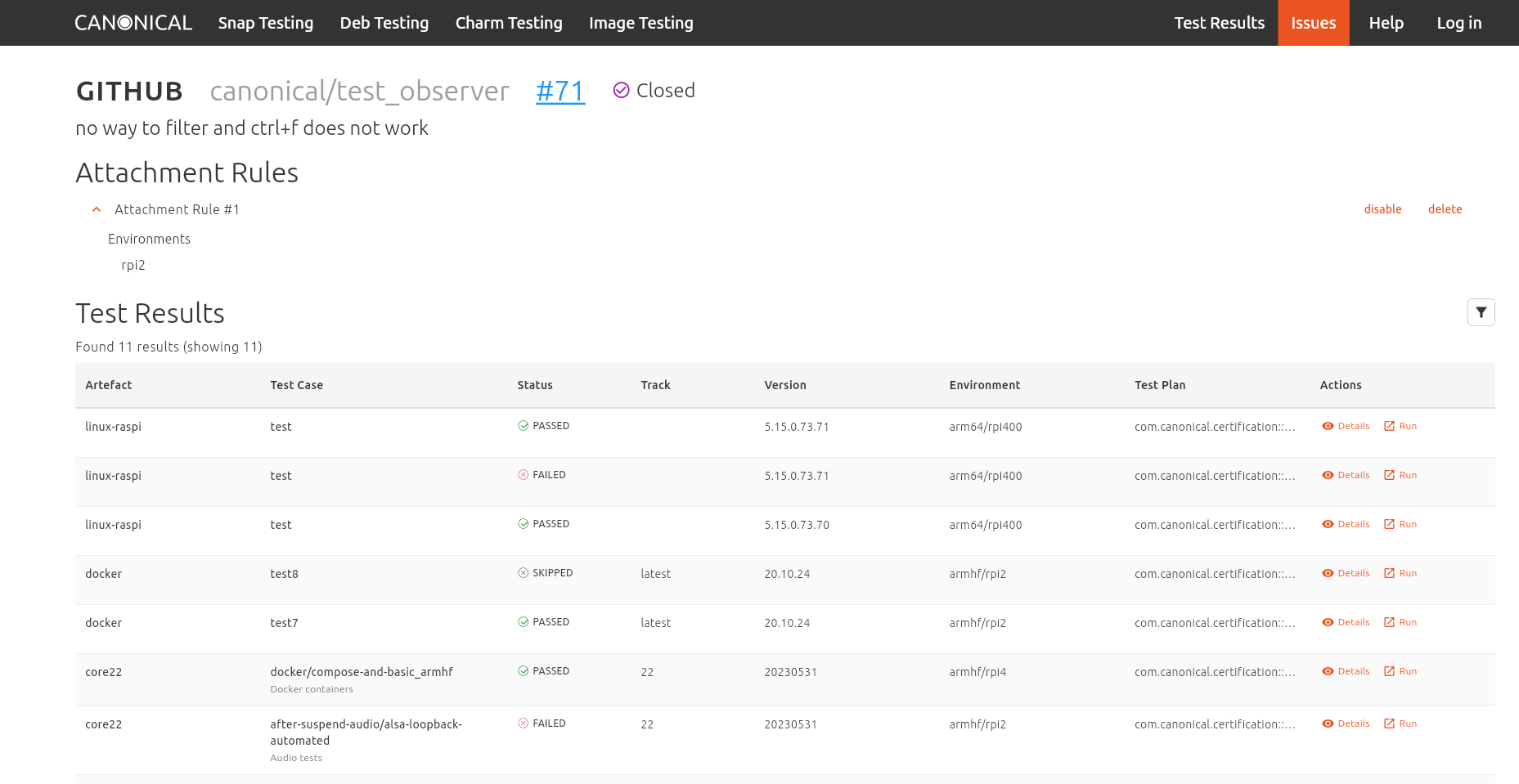 Screenshot showing the issue page and its features